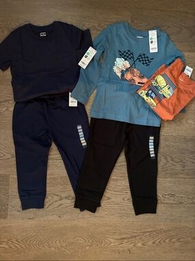 Carter's Navy and Black Jogger Pants with Blue and Orange Graphic Tops